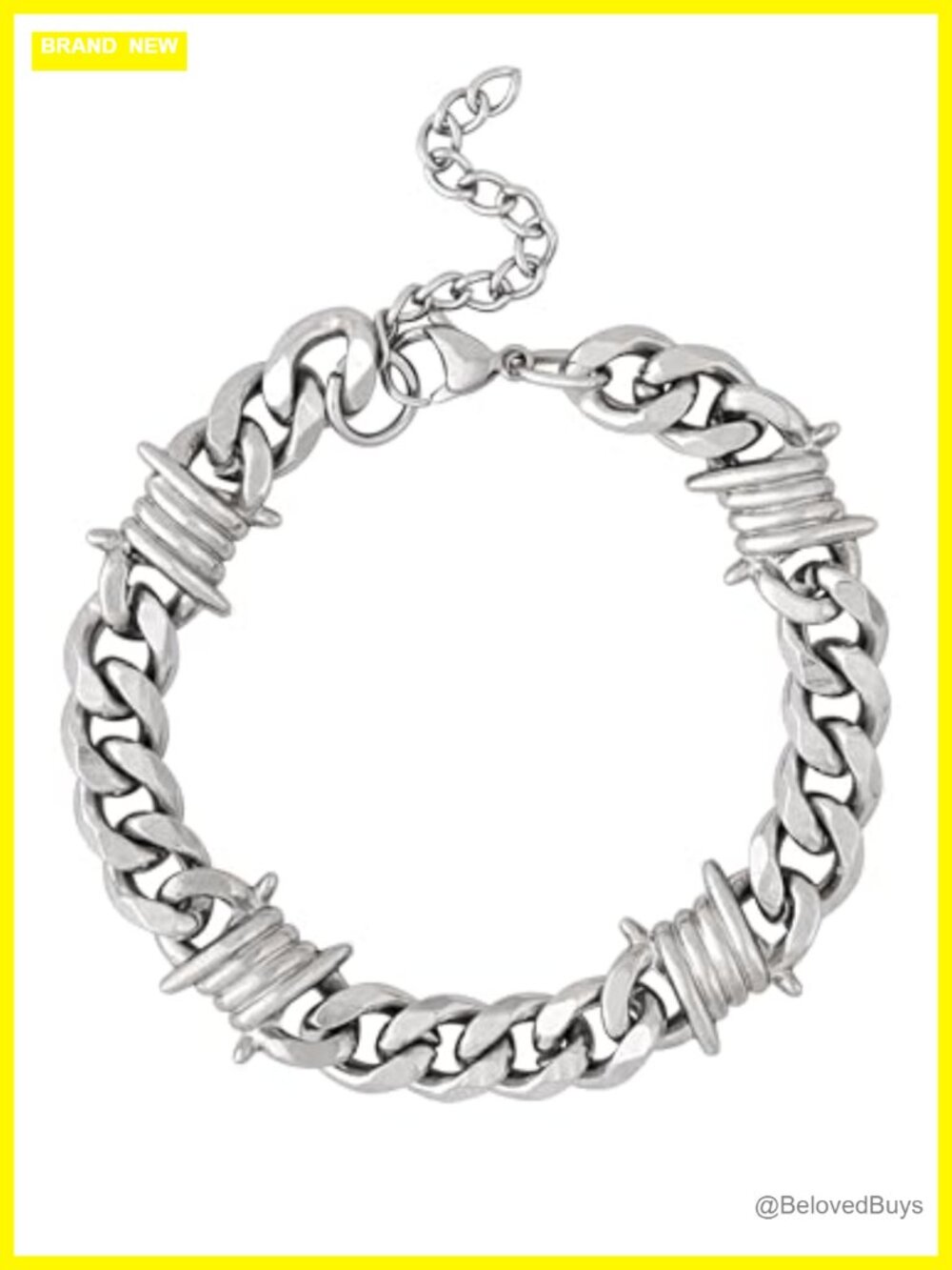 Stainless Steel Zinc Alloy Barbed Wire Cuban Chain Bracelet Goth Punk Emo